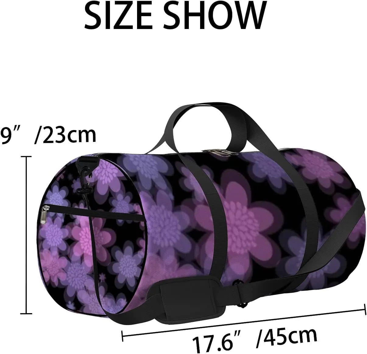 Colorful Flower Patterned Wallpaper Black Background Sports Bag Tote Bag Waterproof Gym Bag with Shoulder Strap Zipper 2 Side Pockets for Men and Women, Travel and Storage Shoulder Bag.