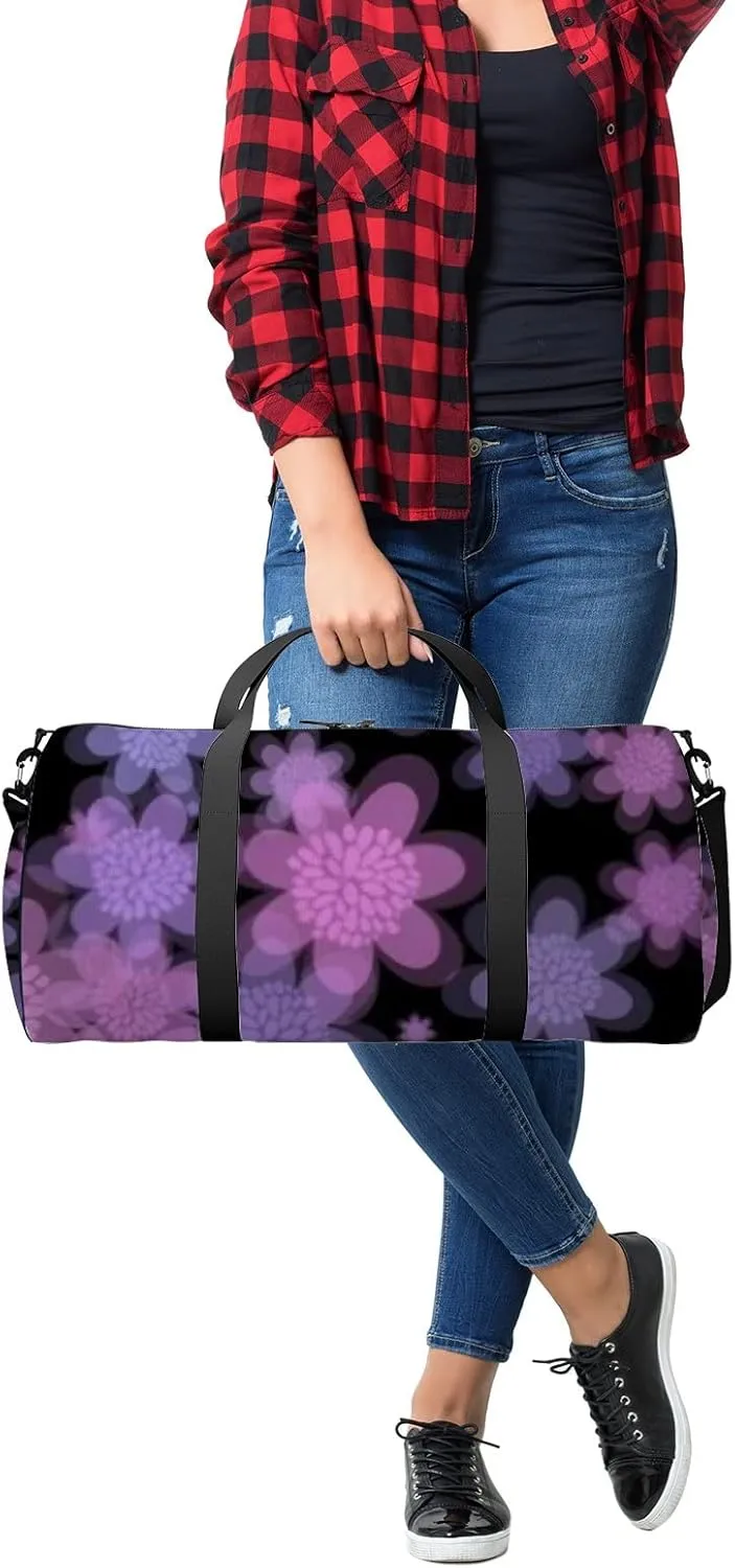 Colorful Flower Patterned Wallpaper Black Background Sports Bag Tote Bag Waterproof Gym Bag with Shoulder Strap Zipper 2 Side Pockets for Men and Women, Travel and Storage Shoulder Bag.