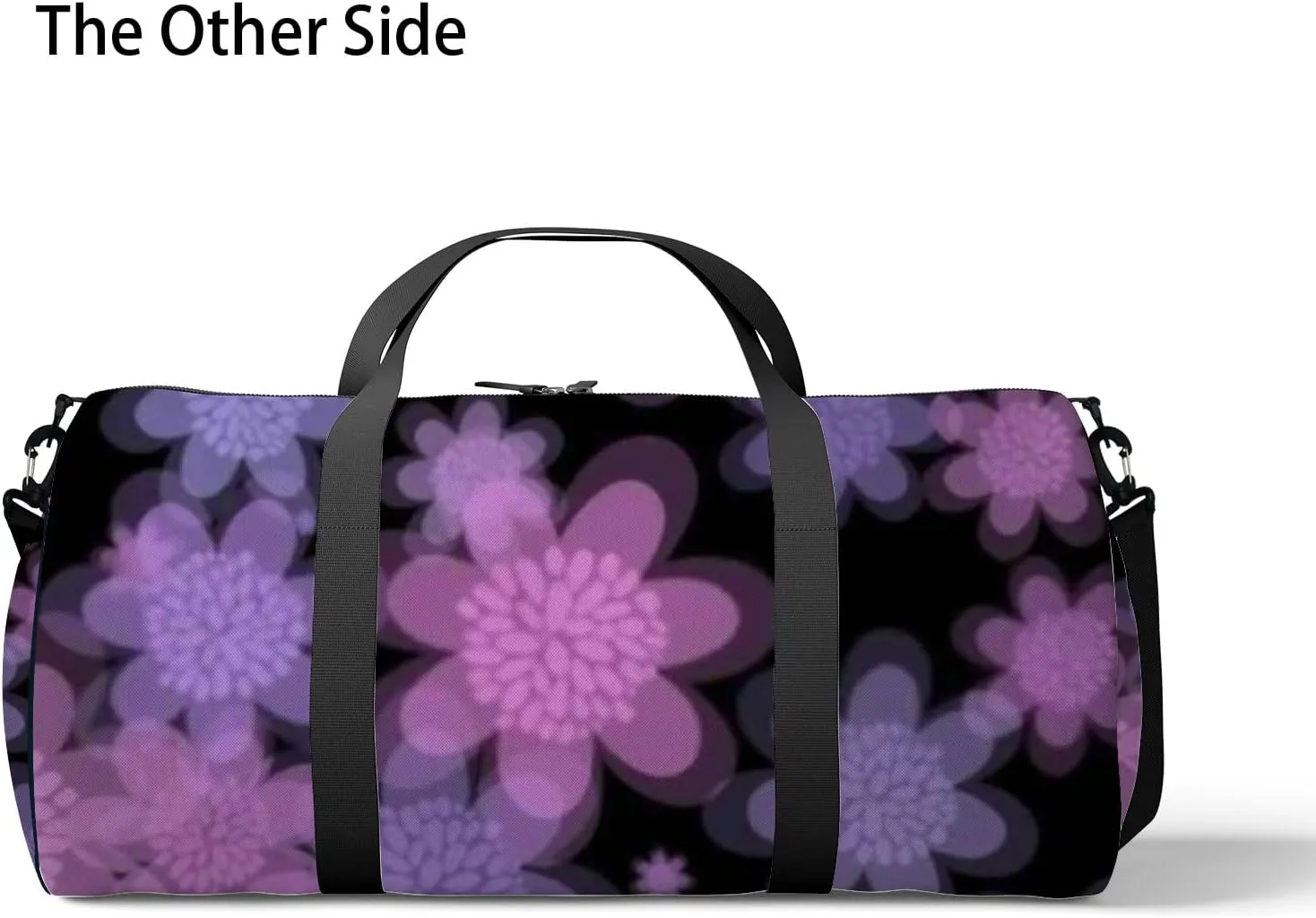 Colorful Flower Patterned Wallpaper Black Background Sports Bag Tote Bag Waterproof Gym Bag with Shoulder Strap Zipper 2 Side Pockets for Men and Women, Travel and Storage Shoulder Bag.
