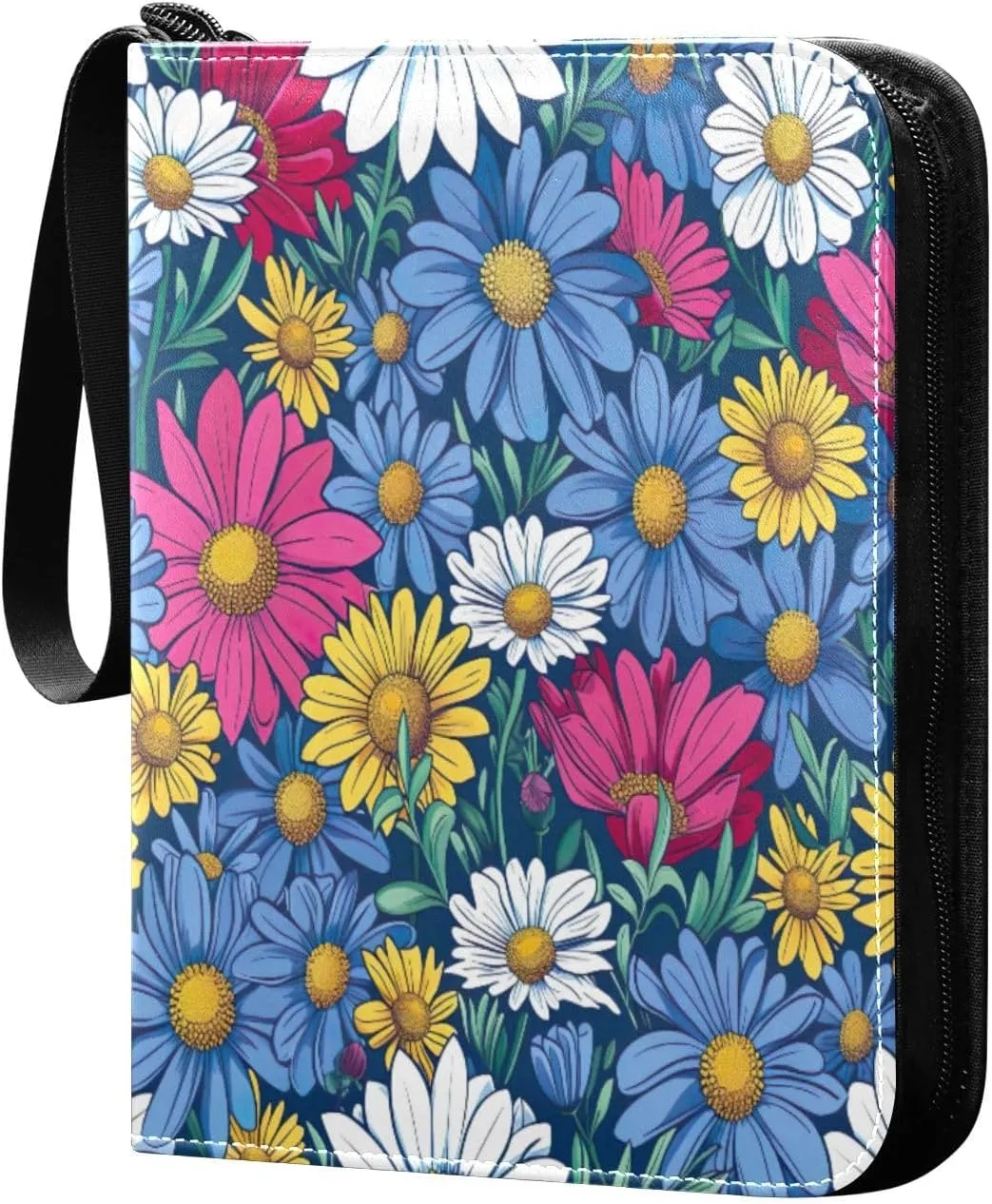 Colorful Flowers Card Binder 4-Pocket, 400 Pockets Trading Cards Holder Games Card Albums Storage Organizer Case for Football, Baseball Cards