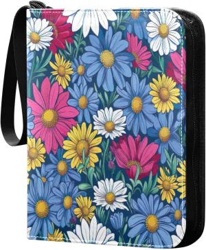 Colorful Flowers Card Binder 4-Pocket, 400 Pockets Trading Cards Holder Games Card Albums Storage Organizer Case for Football, Baseball Cards