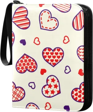 Colorful Little Hearts Card Binder 4-Pocket, 400 Pockets Trading Cards Holder Games Card Albums Storage Organizer Case for Football, Baseball Cards