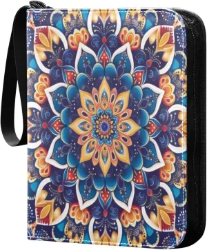 Colorful Mandala Card Binder 4-Pocket, 400 Pockets Trading Cards Holder Games Card Albums Storage Organizer Case for Football, Baseball Cards