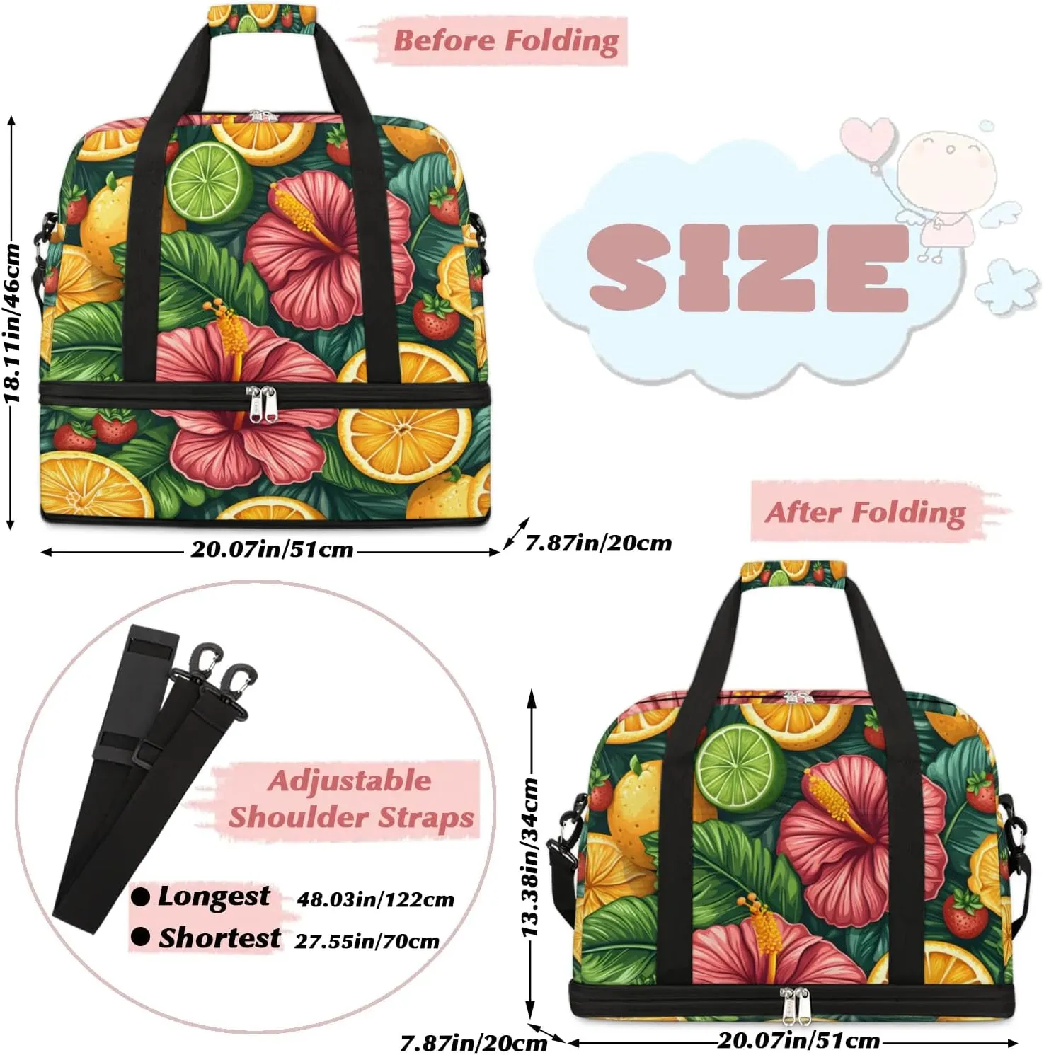 Colorful Pattern Retro Flower Travel Duffle Bag, Collapsible Travel Bag Sports Gym Bag With Shoes Compartment Weekender Bag Overnight Bag For Women Men