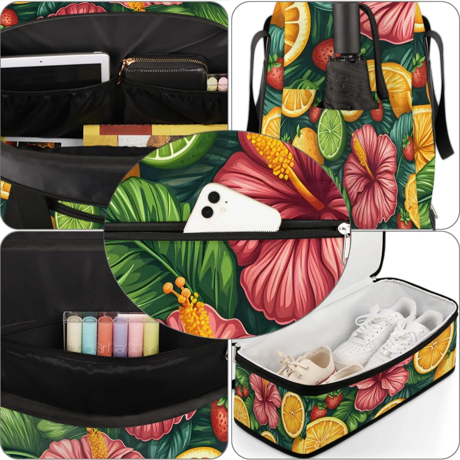 Colorful Pattern Retro Flower Travel Duffle Bag, Collapsible Travel Bag Sports Gym Bag With Shoes Compartment Weekender Bag Overnight Bag For Women Men