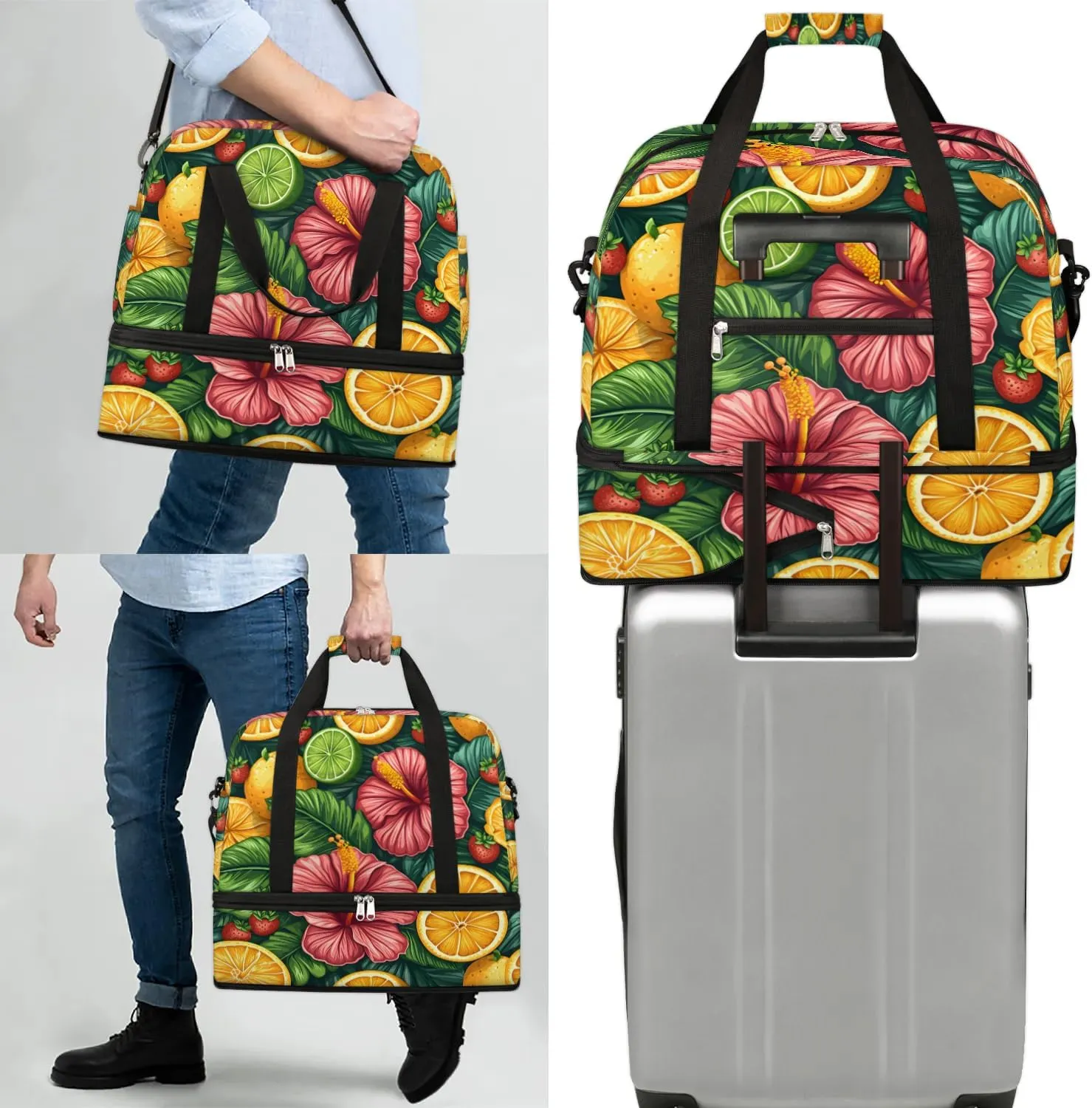 Colorful Pattern Retro Flower Travel Duffle Bag, Collapsible Travel Bag Sports Gym Bag With Shoes Compartment Weekender Bag Overnight Bag For Women Men