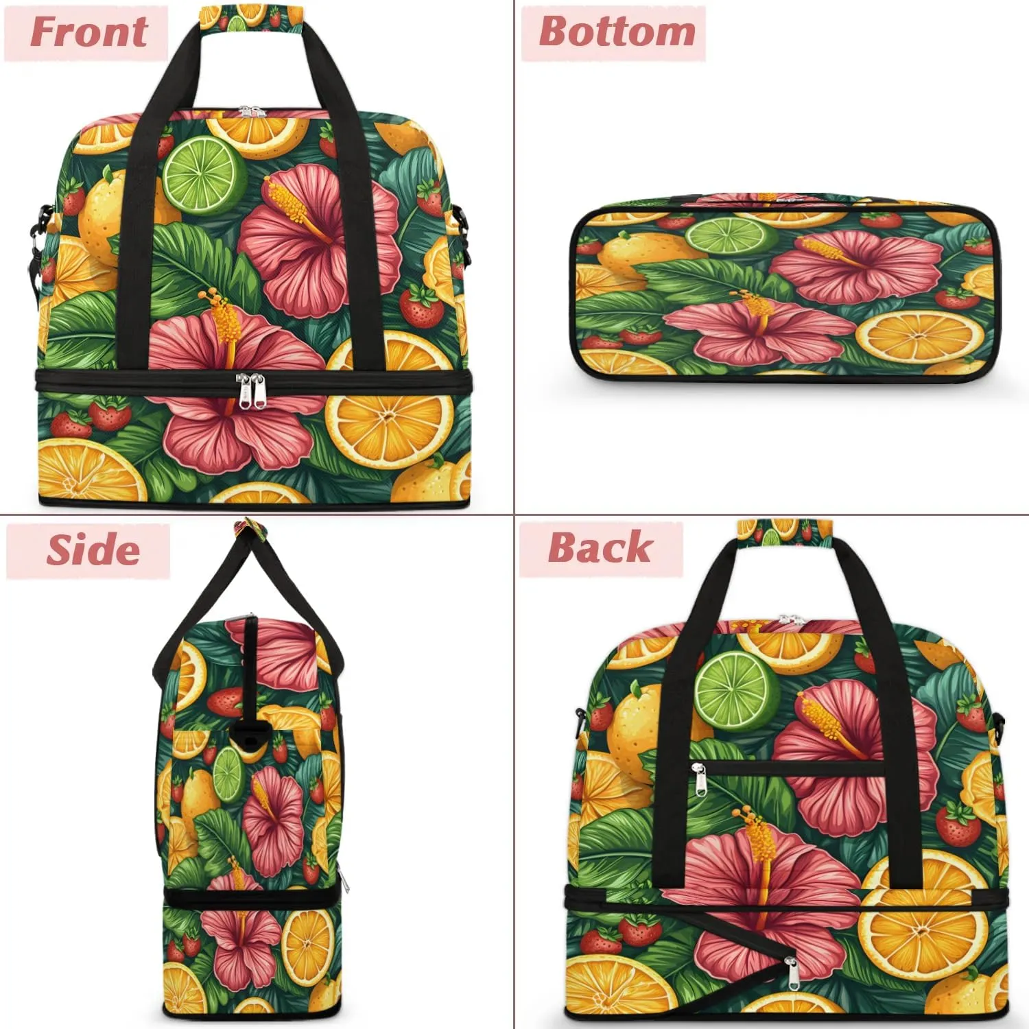 Colorful Pattern Retro Flower Travel Duffle Bag, Collapsible Travel Bag Sports Gym Bag With Shoes Compartment Weekender Bag Overnight Bag For Women Men