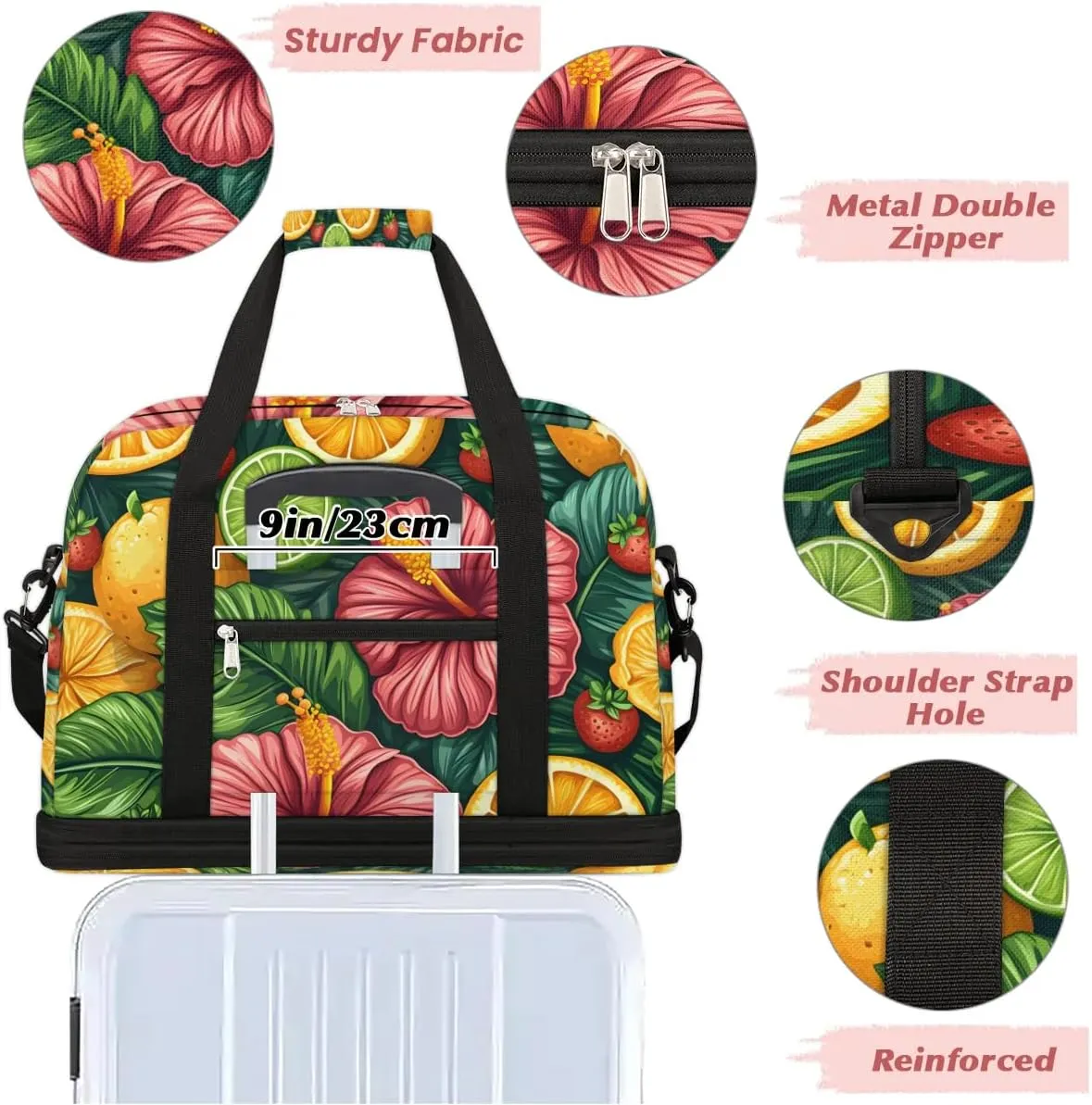 Colorful Pattern Retro Flower Travel Duffle Bag, Collapsible Travel Bag Sports Gym Bag With Shoes Compartment Weekender Bag Overnight Bag For Women Men