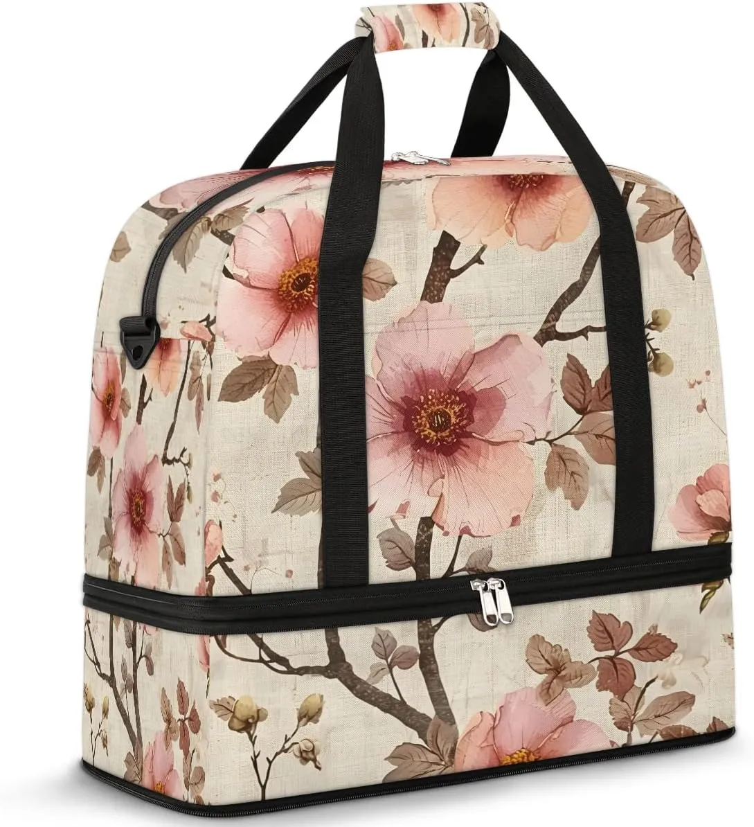 Colorful Peach Blossom Patterns Travel Duffle Bag, Collapsible Travel Bag Sports Gym Bag With Shoes Compartment Weekender Bag Overnight Bag For Women Men