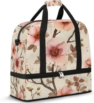 Colorful Peach Blossom Patterns Travel Duffle Bag, Collapsible Travel Bag Sports Gym Bag With Shoes Compartment Weekender Bag Overnight Bag For Women Men