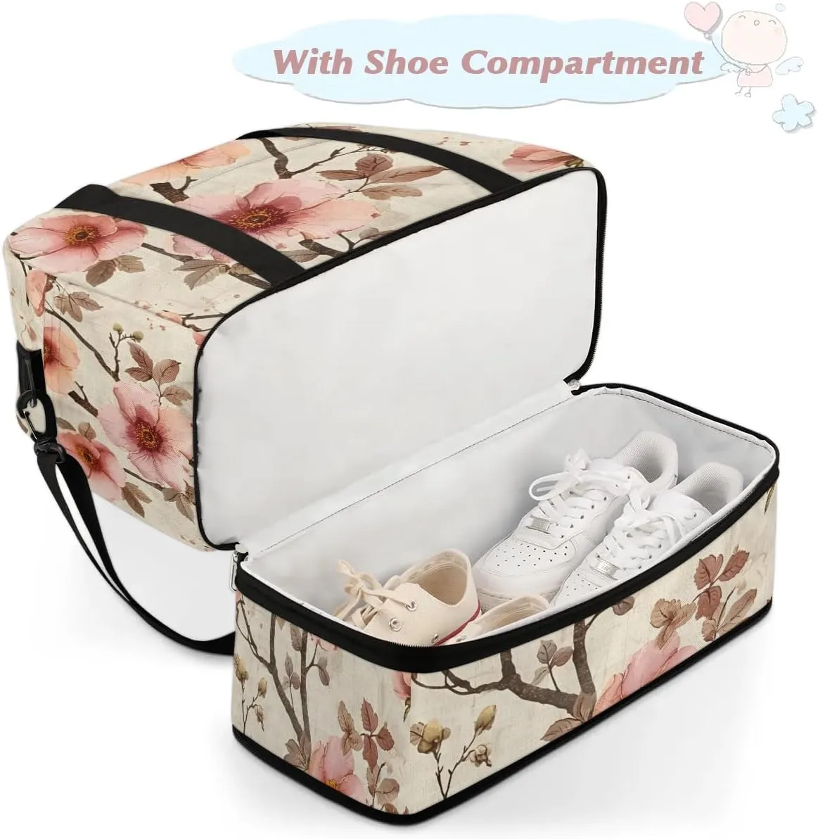 Colorful Peach Blossom Patterns Travel Duffle Bag, Collapsible Travel Bag Sports Gym Bag With Shoes Compartment Weekender Bag Overnight Bag For Women Men