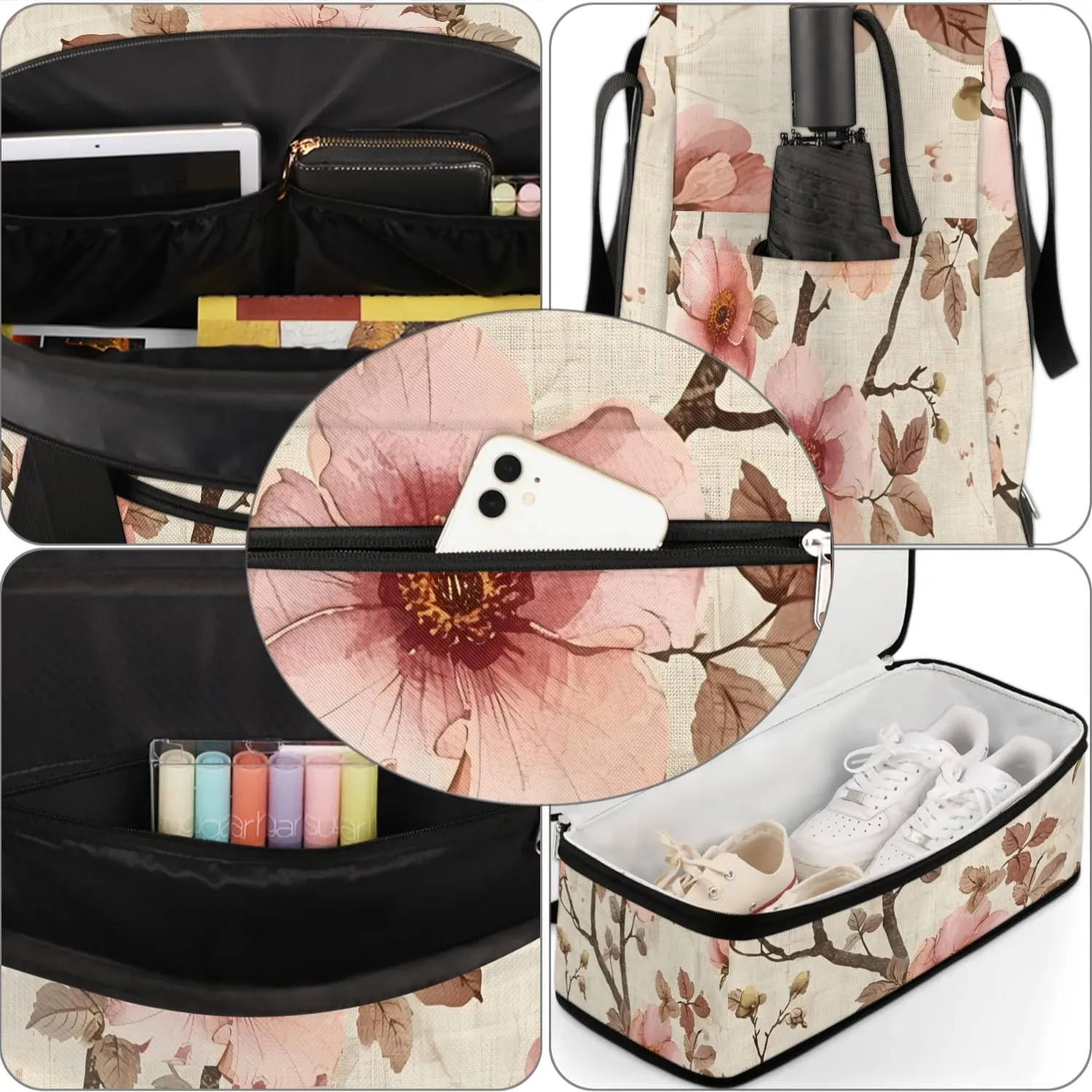 Colorful Peach Blossom Patterns Travel Duffle Bag, Collapsible Travel Bag Sports Gym Bag With Shoes Compartment Weekender Bag Overnight Bag For Women Men