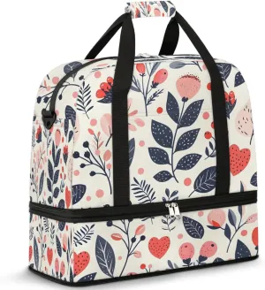 Colorful Print Flora Retro Travel Duffle Bag, Collapsible Travel Bag Sports Gym Bag With Shoes Compartment Weekender Bag Overnight Bag For Women Men