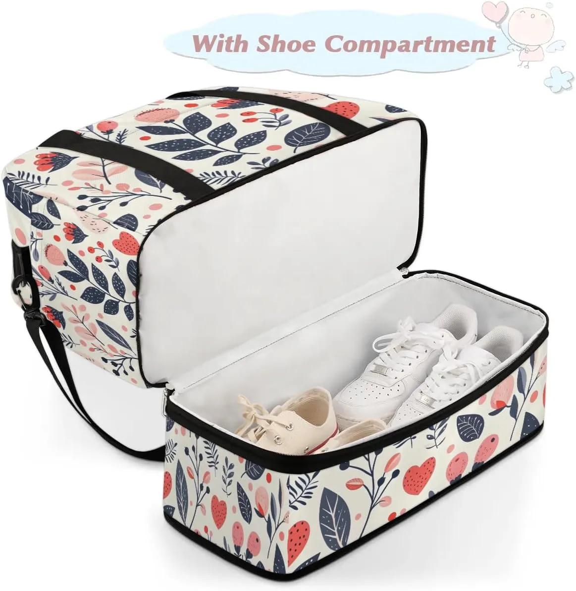 Colorful Print Flora Retro Travel Duffle Bag, Collapsible Travel Bag Sports Gym Bag With Shoes Compartment Weekender Bag Overnight Bag For Women Men