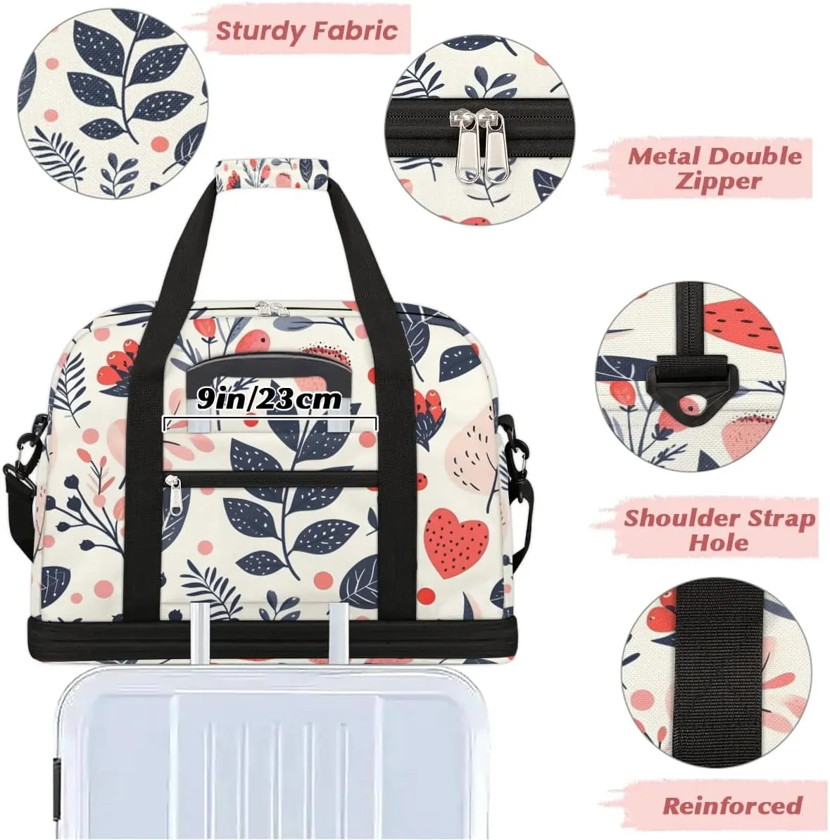 Colorful Print Flora Retro Travel Duffle Bag, Collapsible Travel Bag Sports Gym Bag With Shoes Compartment Weekender Bag Overnight Bag For Women Men