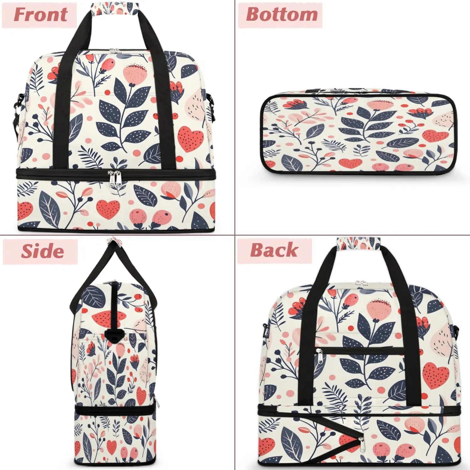 Colorful Print Flora Retro Travel Duffle Bag, Collapsible Travel Bag Sports Gym Bag With Shoes Compartment Weekender Bag Overnight Bag For Women Men