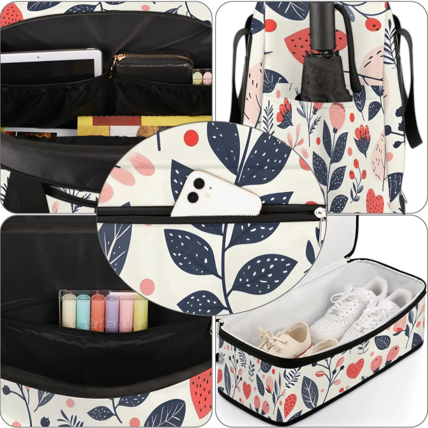 Colorful Print Flora Retro Travel Duffle Bag, Collapsible Travel Bag Sports Gym Bag With Shoes Compartment Weekender Bag Overnight Bag For Women Men