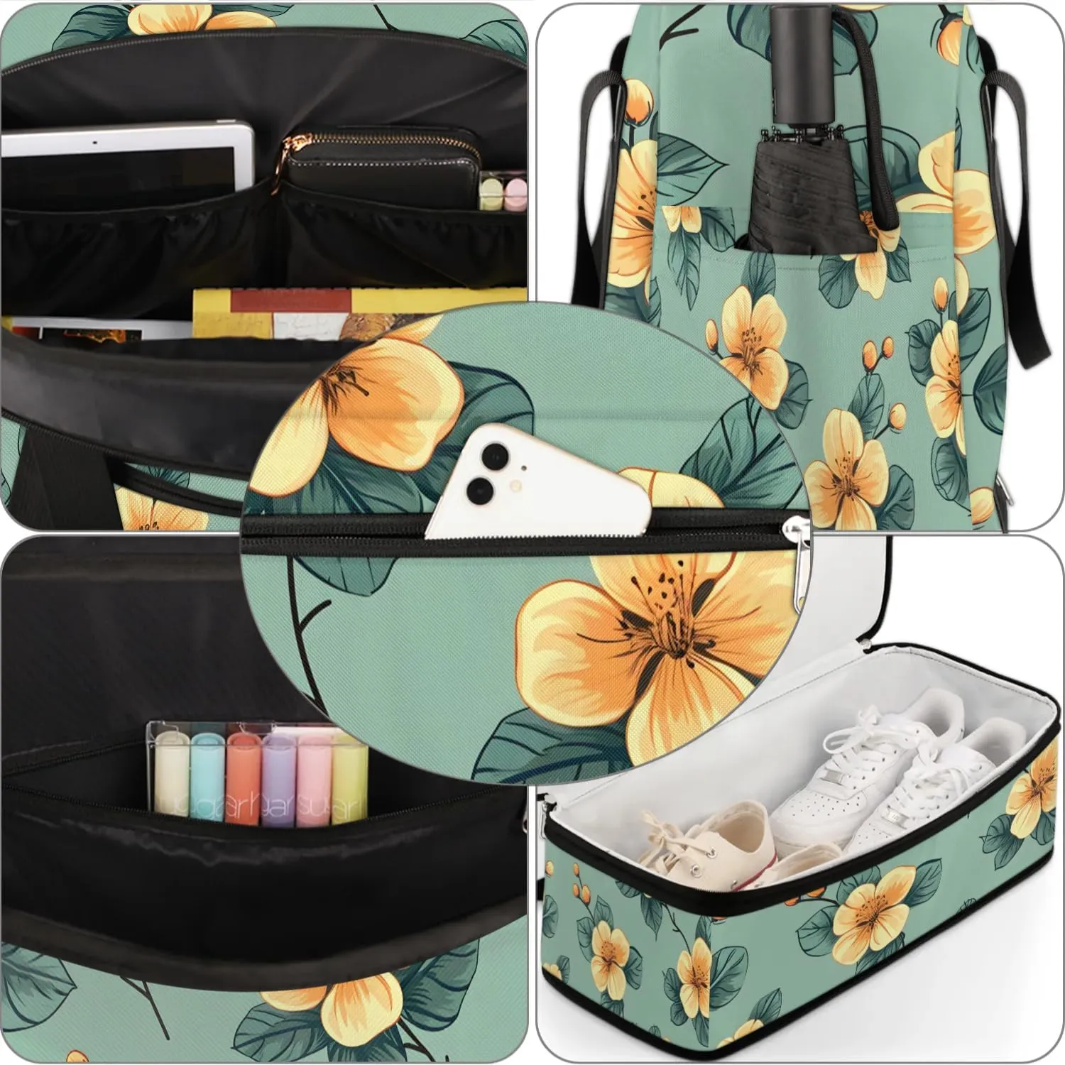 Colorful Retro Flora Pattern Travel Duffle Bag, Collapsible Travel Bag Sports Gym Bag With Shoes Compartment Weekender Bag Overnight Bag For Women Men