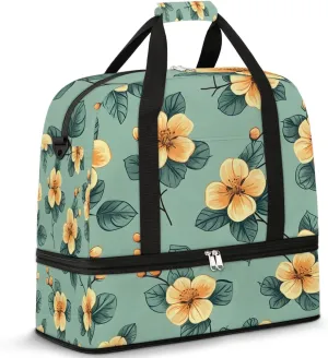 Colorful Retro Flora Pattern Travel Duffle Bag, Collapsible Travel Bag Sports Gym Bag With Shoes Compartment Weekender Bag Overnight Bag For Women Men