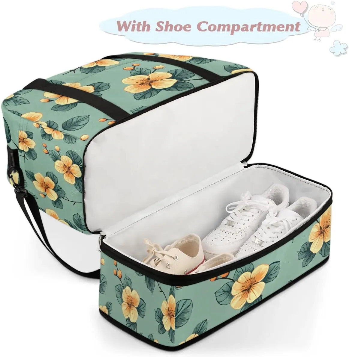 Colorful Retro Flora Pattern Travel Duffle Bag, Collapsible Travel Bag Sports Gym Bag With Shoes Compartment Weekender Bag Overnight Bag For Women Men