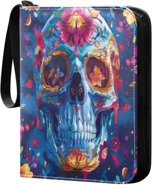 Colorful Skull Card Binder 4-Pocket, 400 Pockets Trading Cards Holder Games Card Albums Storage Organizer Case for Football, Baseball Cards