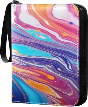Colorful Swirled Abstract Card Binder 4-Pocket, 400 Pockets Trading Cards Holder Games Card Albums Storage Organizer Case for Football, Baseball Cards