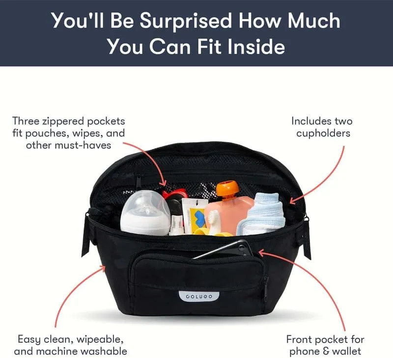 Colugo On-The-Go Stroller Organizer Insert with Zipper, Stroller Caddy with Cup Holder, Stroller Accessories for Parents specially designed to fit to your stroller with Non Slip Straps (Black)