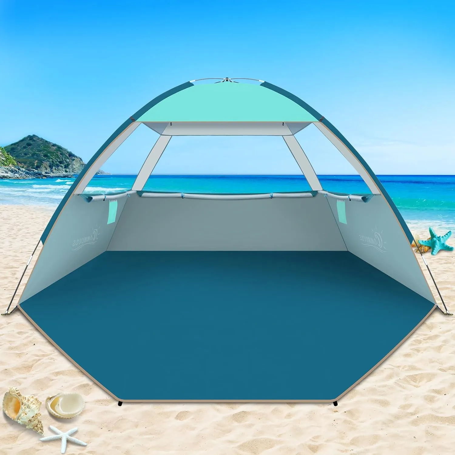 COMMOUDS Beach Tent Sun Shade for 3/4-5/6-7/8-10 Person, UPF 50  Beach Sun Shelter Canopy Tent, Lightweight, Easy Set Up and Carry