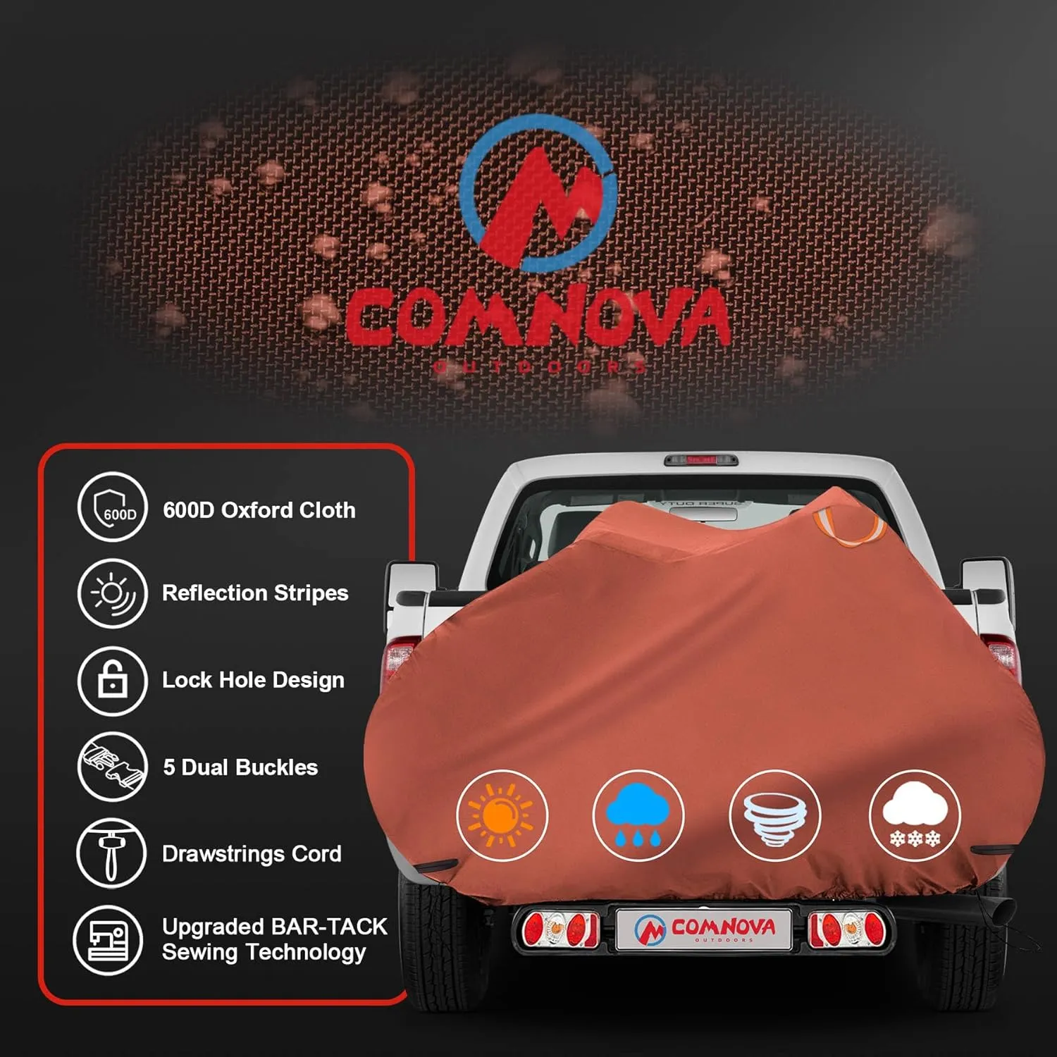 Comnova Bike Cover for Transport 1 Bike - Outdoor Bike Covers for 1 Bikes on Rear Bike Rack Transport Waterproof & Heavy Duty, 600D Bicycle Rack Covers for Single Bike on Car Hitch Travel Storage