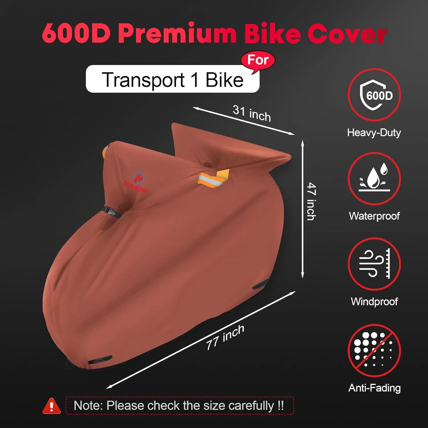 Comnova Bike Cover for Transport 1 Bike - Outdoor Bike Covers for 1 Bikes on Rear Bike Rack Transport Waterproof & Heavy Duty, 600D Bicycle Rack Covers for Single Bike on Car Hitch Travel Storage