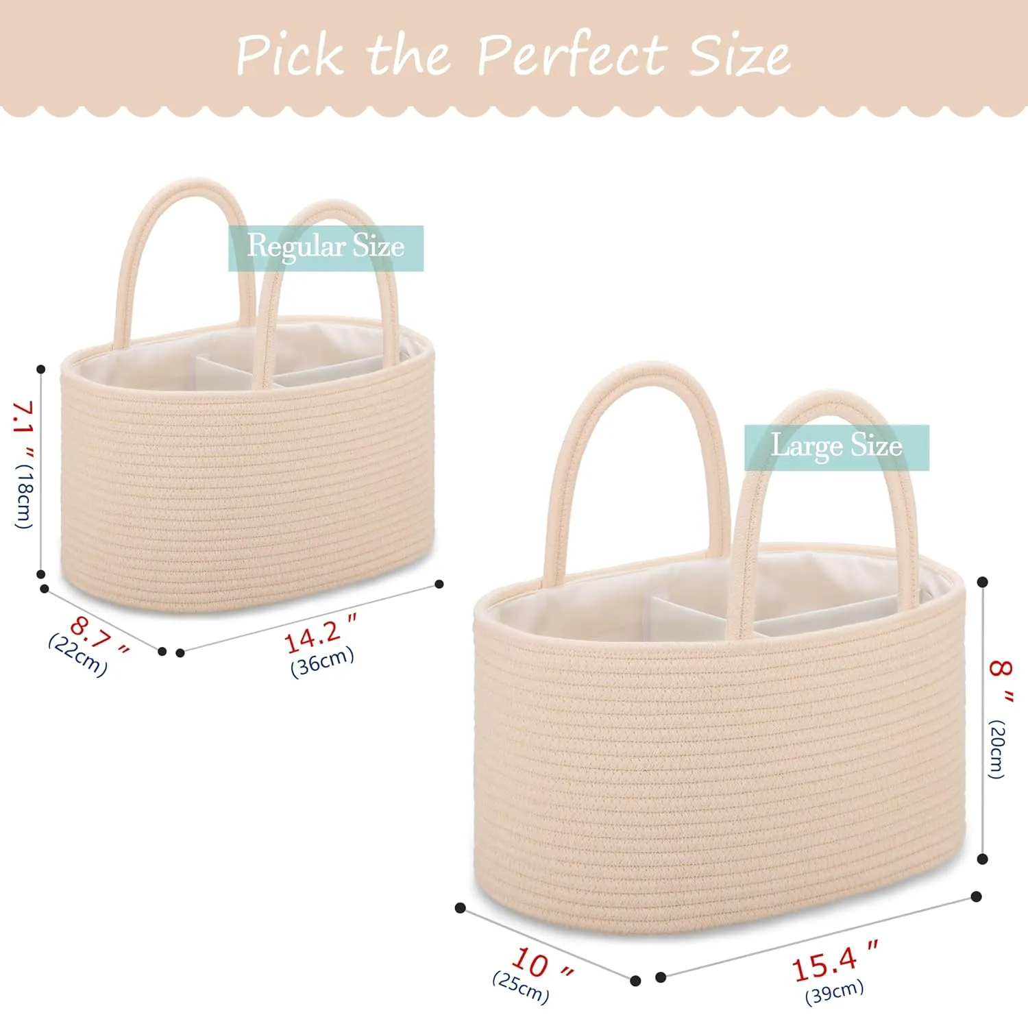 COMSE Baby Diaper Caddy Organizer, Car Caddy, Diaper Change Organizer, Gift Baskets Empty, Portable Tote Bag with Divider, Baby Shower Gifts Newborn Essentials Registry Must Have, Beige
