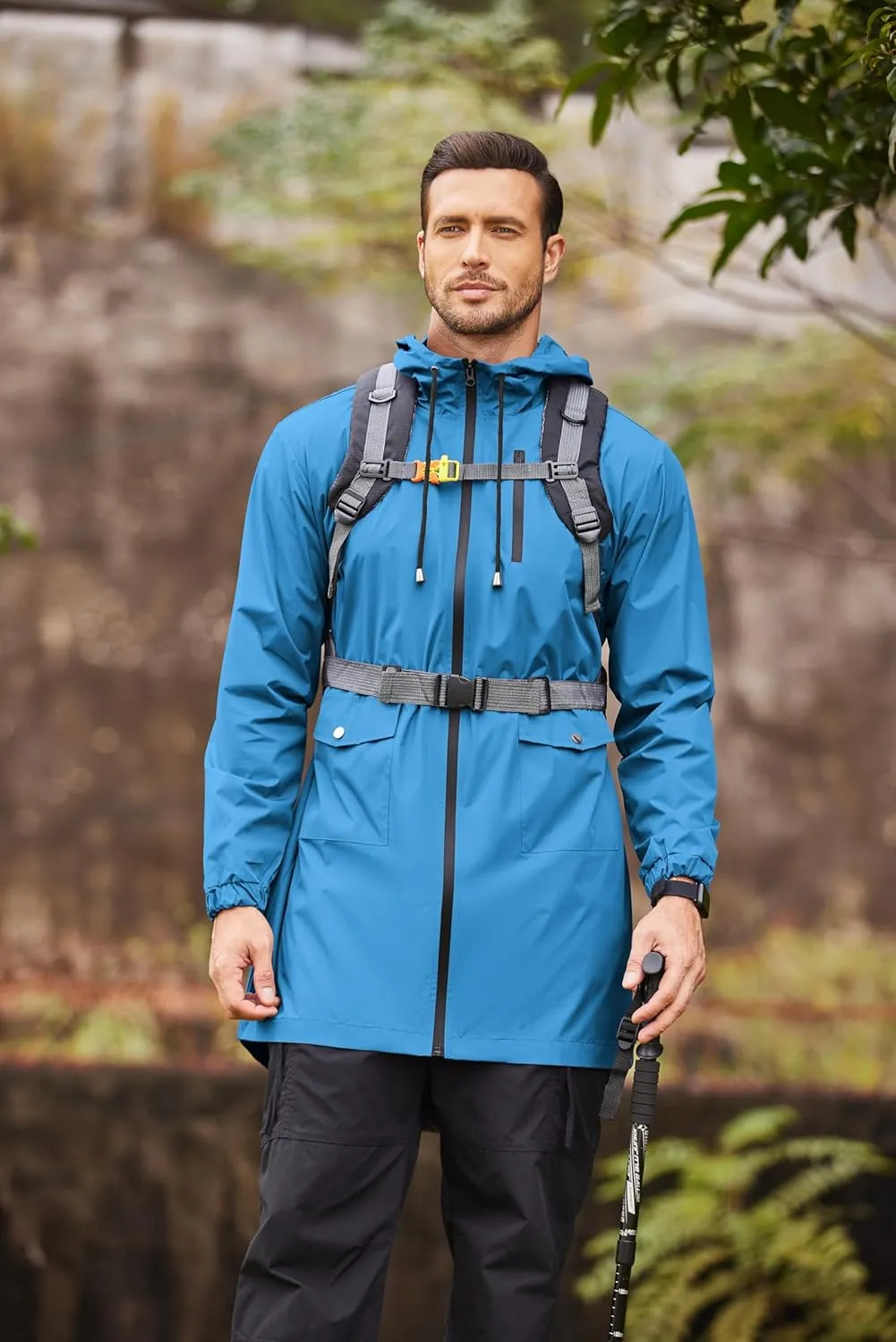 COOFANDY Men's Long Raincoat Ligtweight Rain Jacket Waterproof Outdoor Jackets with Hood