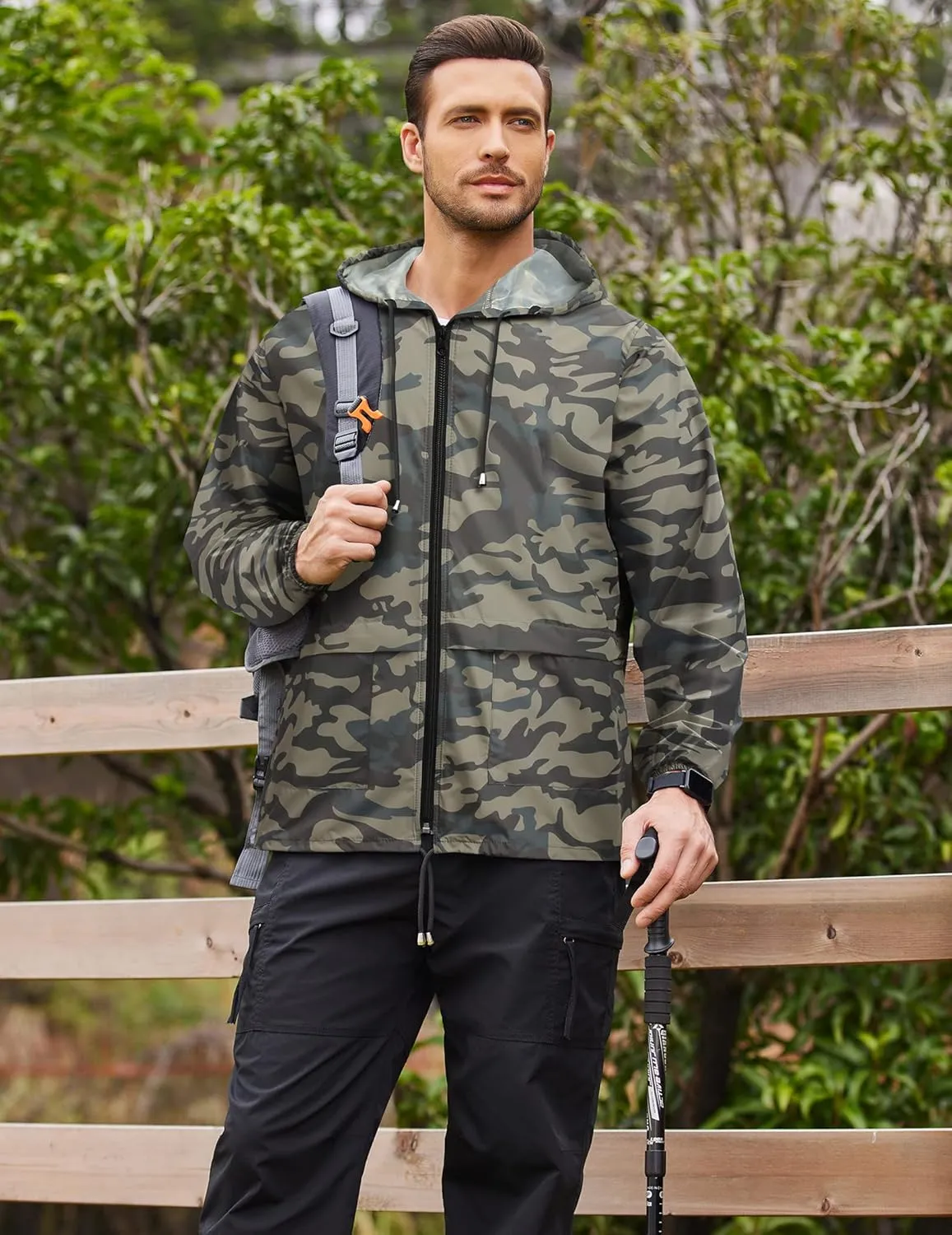 COOFANDY Mens Packable Rain Jacket Lightweight Waterproof Raincoat with Hood Outdoor Rain Gear Travel Hiking Cycling