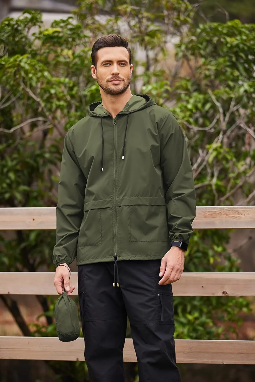 COOFANDY Mens Packable Rain Jacket Lightweight Waterproof Raincoat with Hood Outdoor Rain Gear Travel Hiking Cycling