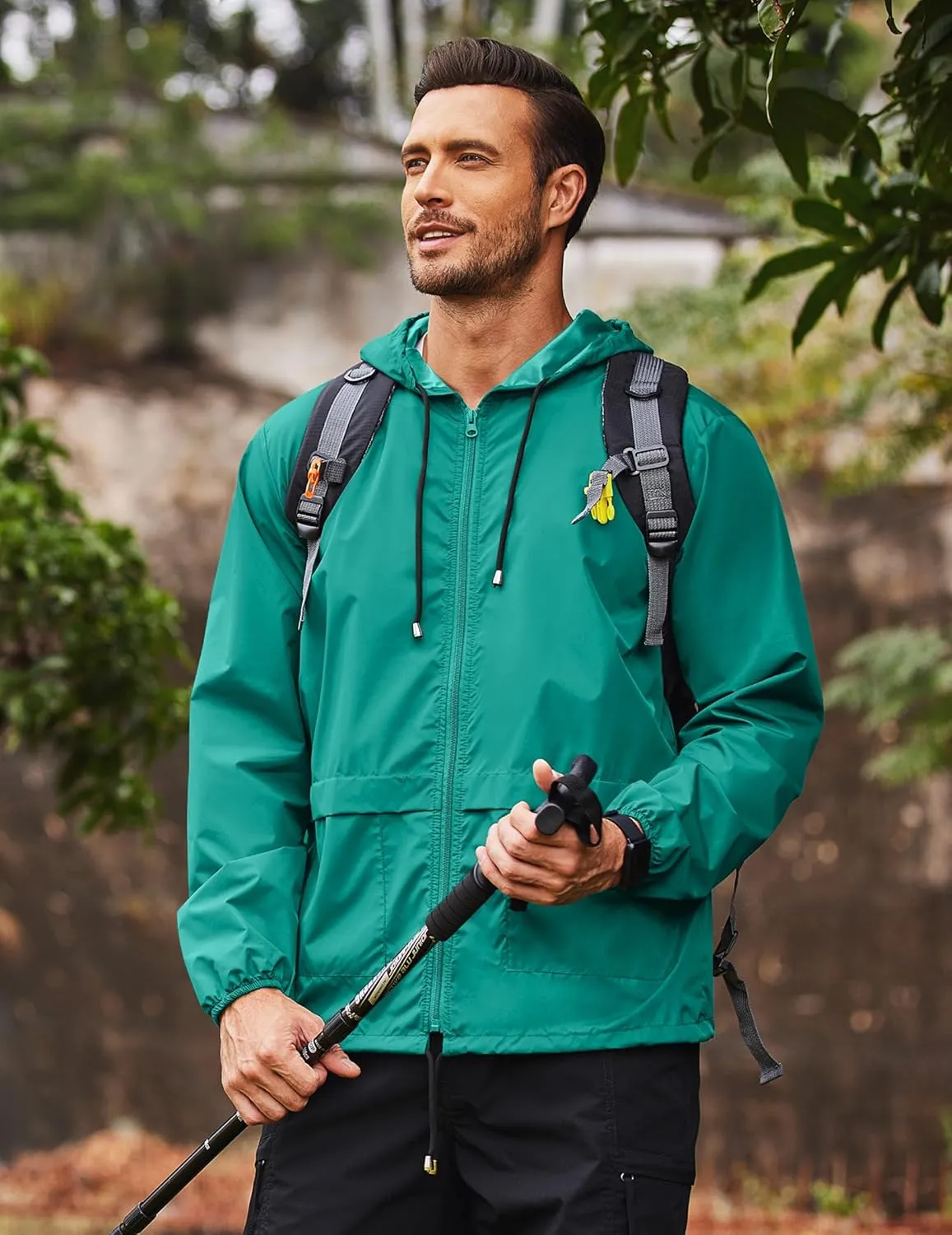 COOFANDY Mens Packable Rain Jacket Lightweight Waterproof Raincoat with Hood Outdoor Rain Gear Travel Hiking Cycling