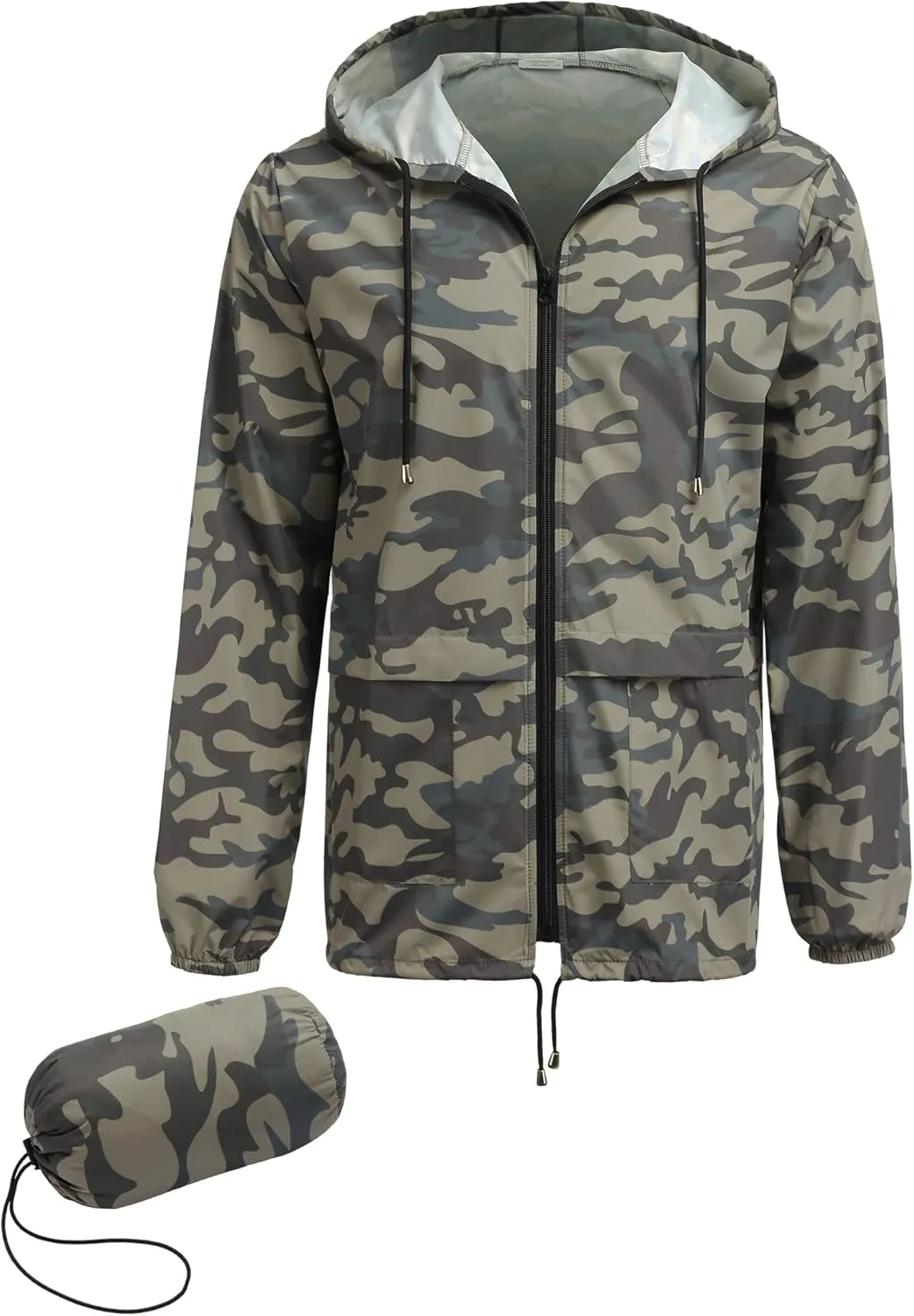 COOFANDY Mens Packable Rain Jacket Lightweight Waterproof Raincoat with Hood Outdoor Rain Gear Travel Hiking Cycling