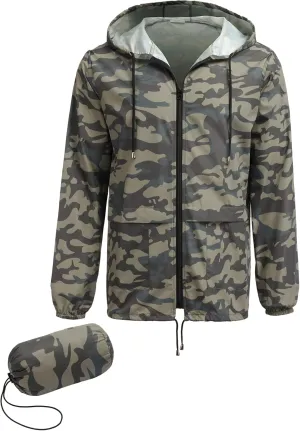 COOFANDY Mens Packable Rain Jacket Lightweight Waterproof Raincoat with Hood Outdoor Rain Gear Travel Hiking Cycling