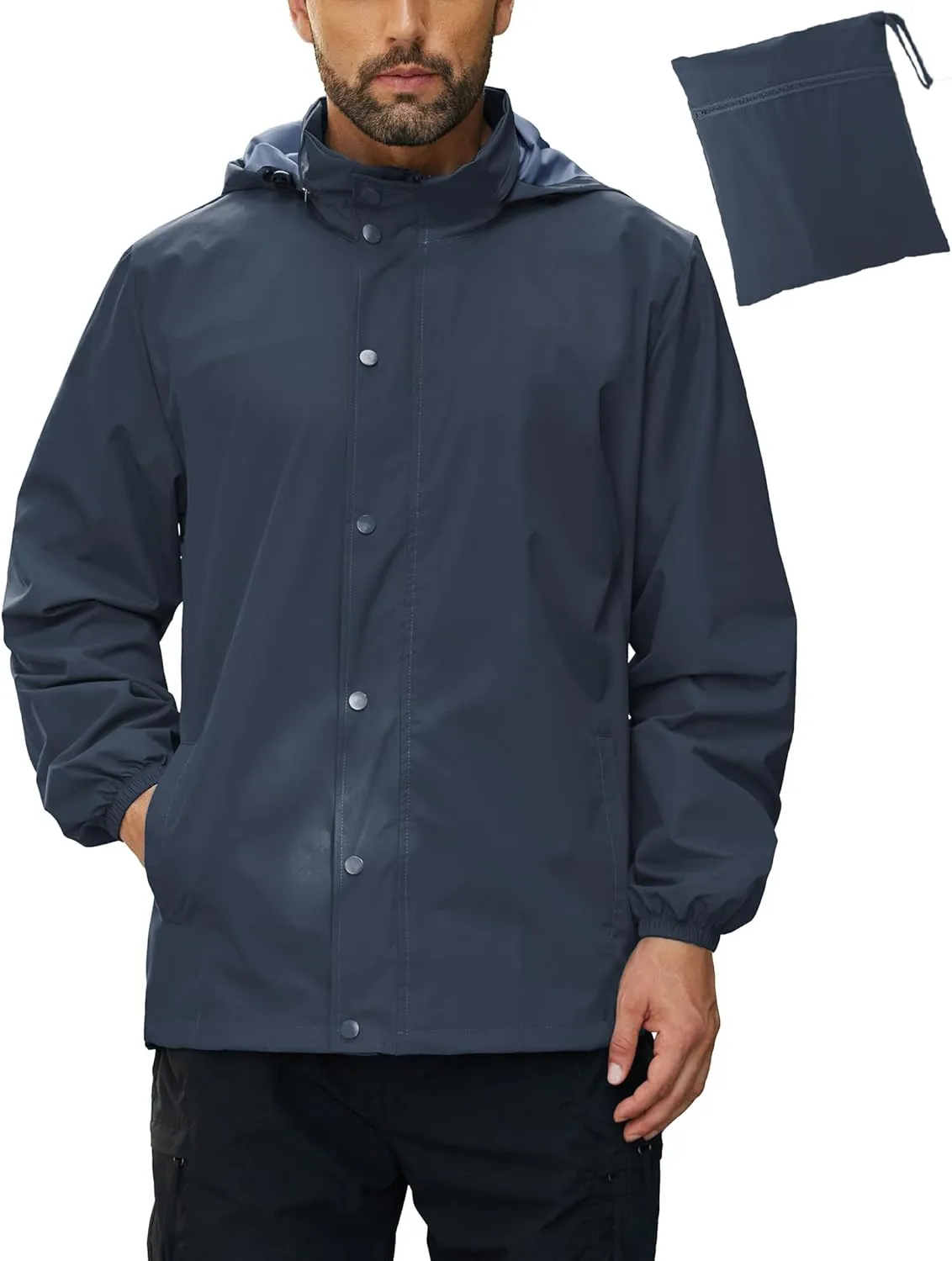 COOFANDY Men's Rain Jacket Waterproof Packable Raincoat Lightweight Rain Shell Hood Travel Golf Hiking Cycling Zip Pockets