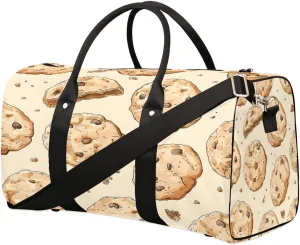 Cookies Food Chocolate Chips Biscuits Print Travel Duffel Bag for Women Men Foldable Sport Gym Tote Bag Lightweight Waterproof Weekender Overnight Bag for Weekend Holiday Gym Swim Yoga