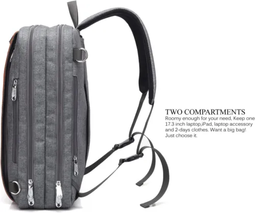 CoolBELL Convertible Backpack Shoulder bag Messenger 17.3 Inches, New Grey