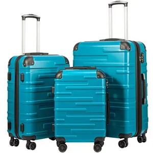 Coolife 3 Piece Expandable Luggage Set With TSA Lock - Lake Blue