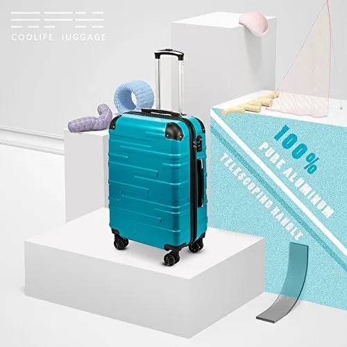 Coolife 3 Piece Expandable Luggage Set With TSA Lock - Lake Blue