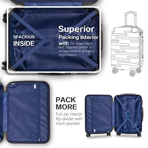 Coolife 3 Piece Expandable Luggage Set With TSA Lock - Lake Blue