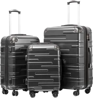 Coolife Luggage Expandable(only 28") Suitcase 3 Piece Set with TSA Lock Spinner 20in24in28in (reg grey)