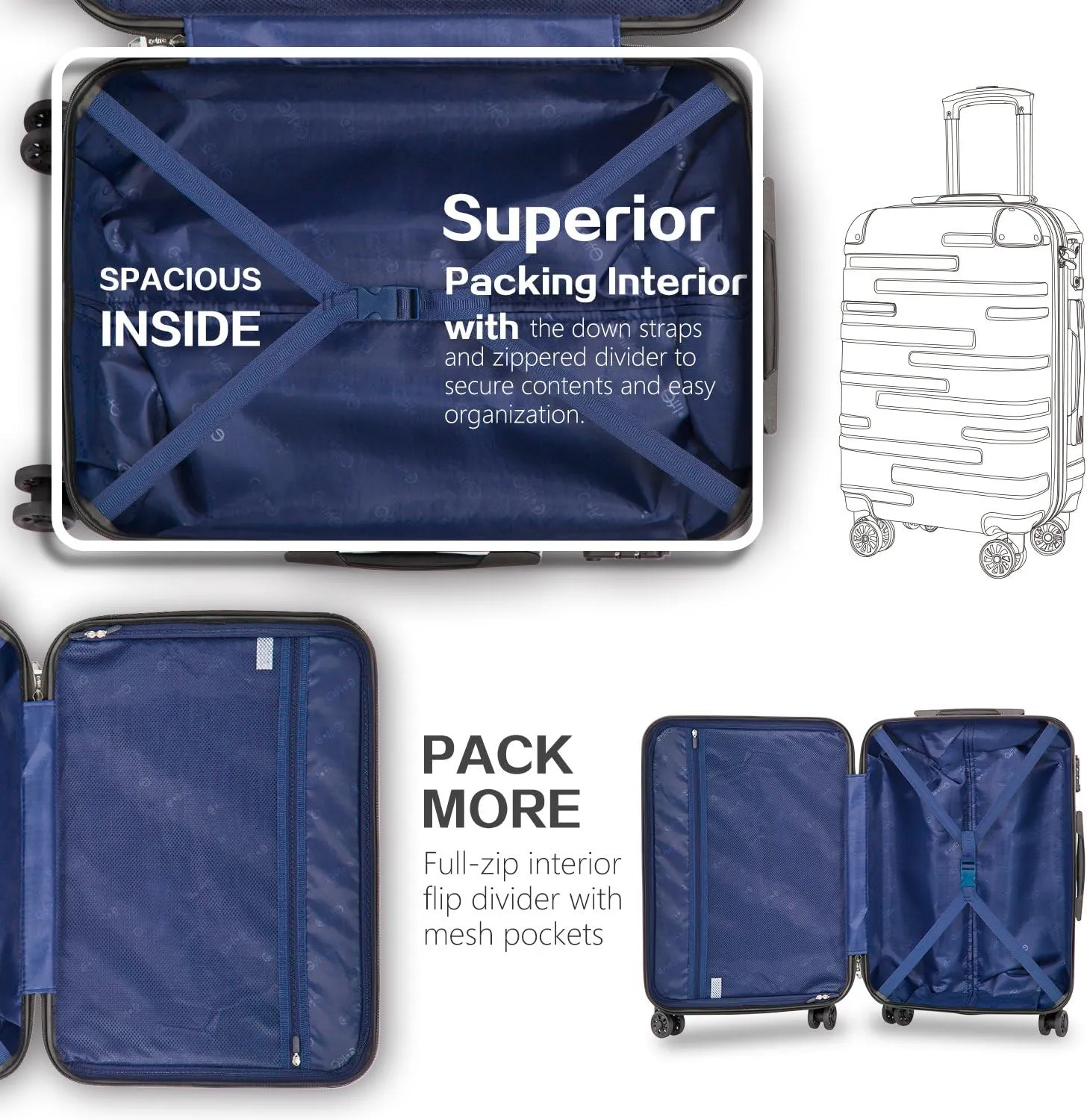 Coolife Luggage Expandable(only 28") Suitcase 3 Piece Set with TSA Lock Spinner 20in24in28in (reg grey)