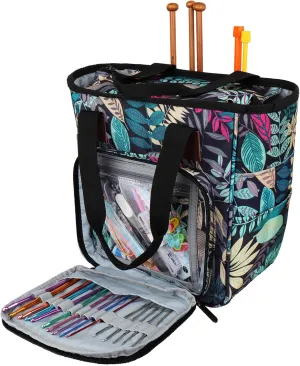 Coopay Crochet & Knitting Tote, Traveling Craft Tote Organizer for Hooks, Needles, Skein, Diamond Painting, Supplies (Forest Green)
