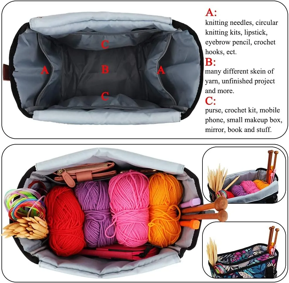 Coopay Crochet & Knitting Tote, Traveling Craft Tote Organizer for Hooks, Needles, Skein, Diamond Painting, Supplies (Forest Green)