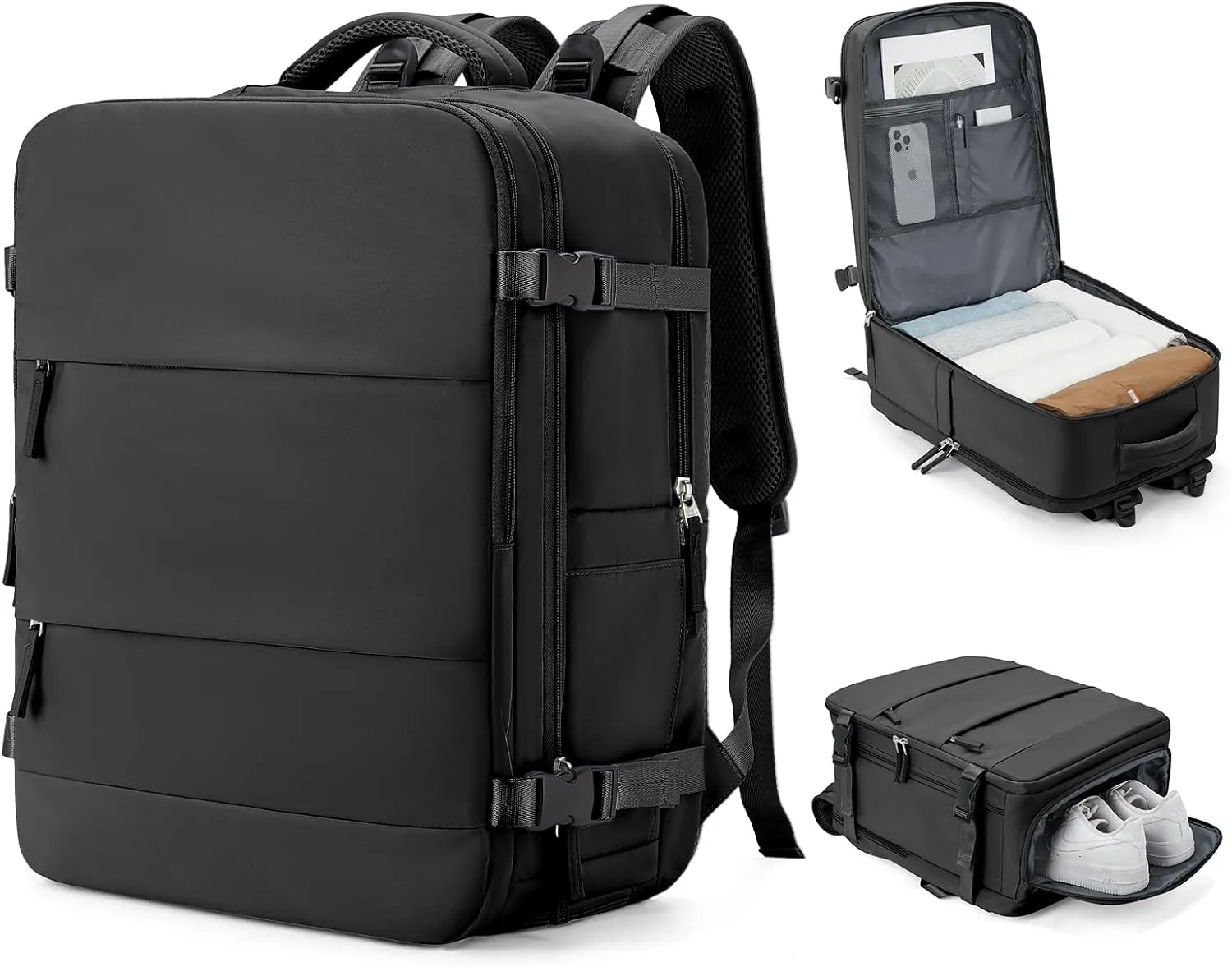 coowoz Large Travel Backpack Carry On for Women Man Black Waterproof Gym Backpack with Laptop Compartment Mochila de Viaje Teacher Personal Item Backpack Rucksack Airplane Accessories Must Haves