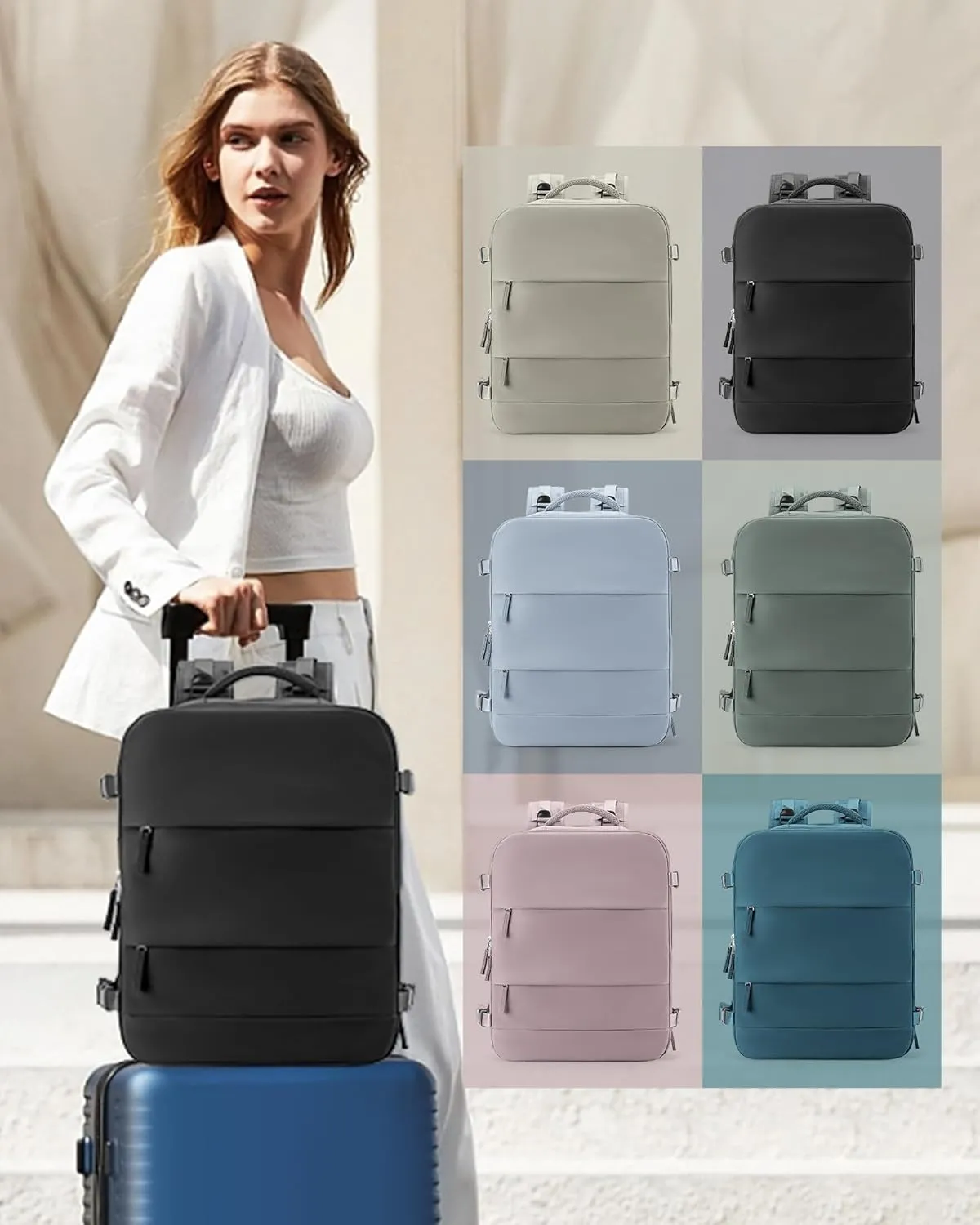 coowoz Large Travel Backpack Carry On for Women Man Black Waterproof Gym Backpack with Laptop Compartment Mochila de Viaje Teacher Personal Item Backpack Rucksack Airplane Accessories Must Haves