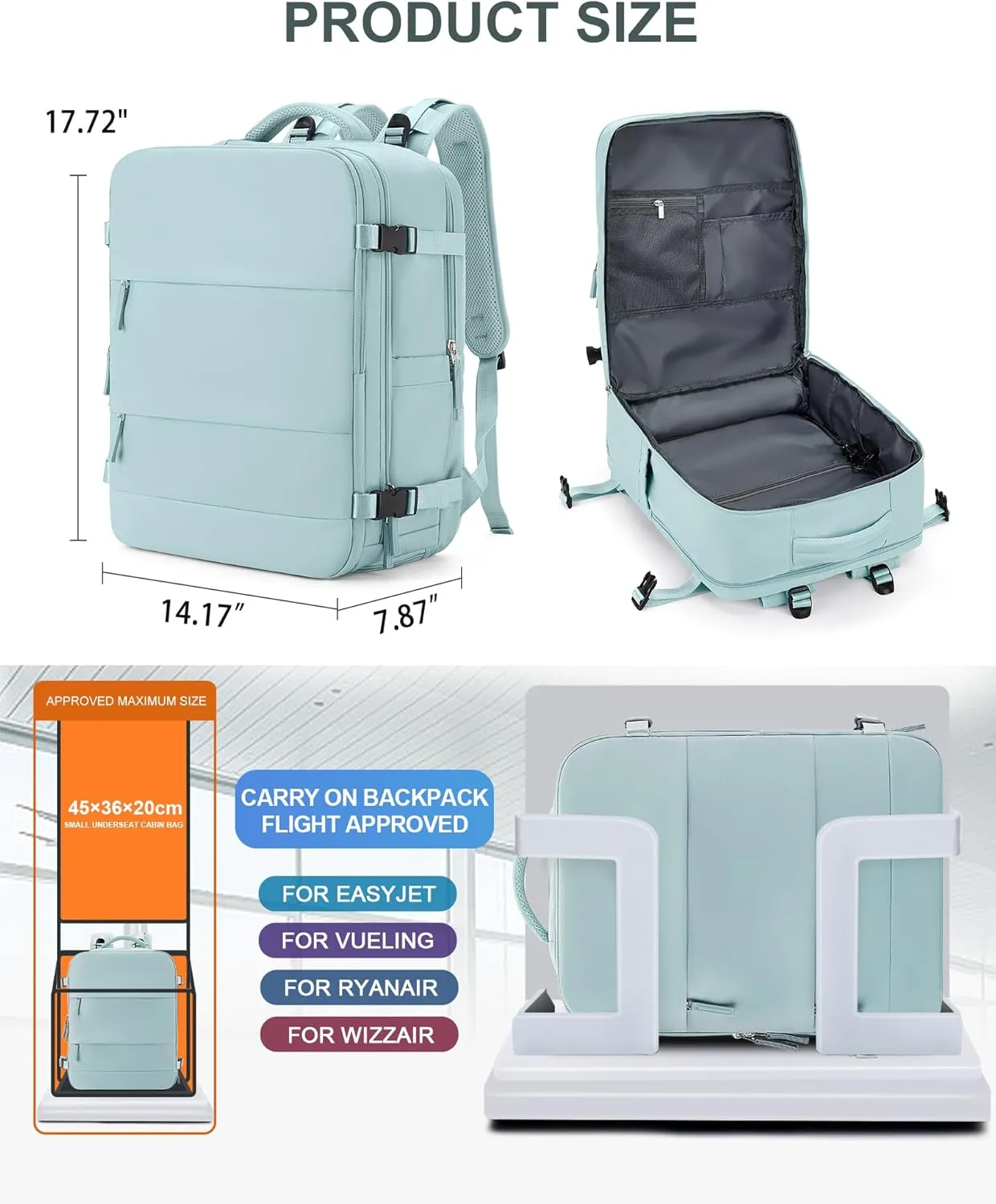 coowoz Large Travel Backpack Carry On for Women Man Gym Backpack with Laptop Compartment Mochila de Viaje Teacher Personal Item Backpack Rucksack Airplane Accessories Must Haves Blue